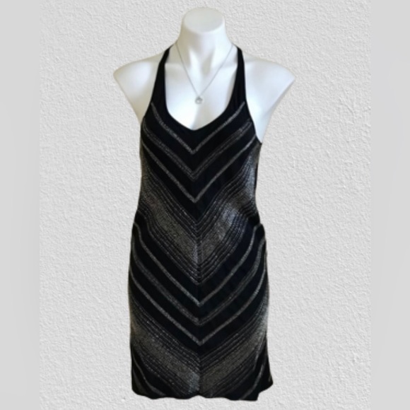 Madison Marcus Black & Silver Silk Beaded Mini Dress Sz. XS - Picture 2 of 14
